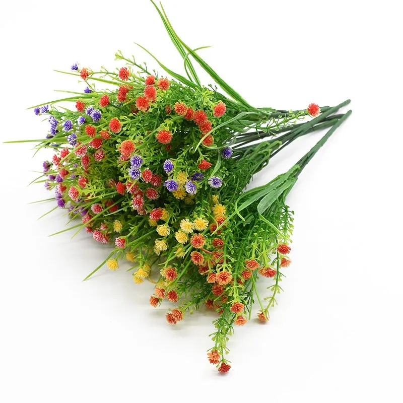 

1 Bunch Artificial Plants Plastic Flower Vase for Home Decor Wedding Decorative Flower Living Room Display Ornamental Flowerpot