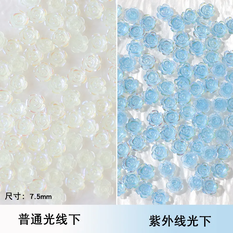 

100pcs Glowing Nail Charms 3D Ice Transparent Color Change Heart/Ribbon/Bowknot/Camellia Flowers Nail Decoration DIY Nail Parts