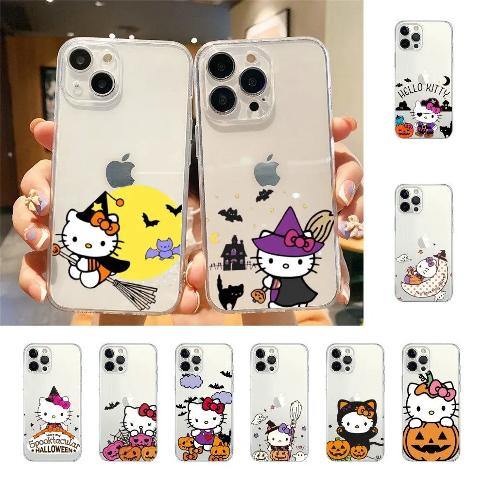 H-Hello K-Kitty Halloween Happy Phone Case For Iphone 15 11 13 14 Pro Max 7 8 Plus X Xr Xs Max 16pro 12mini Transparent Cover