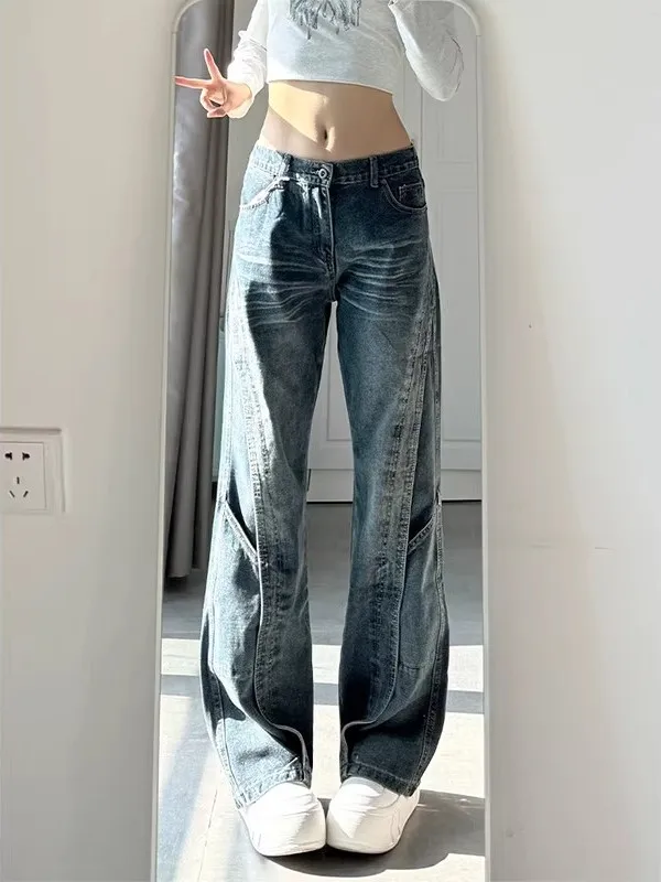 

Ретро-джинсы в американском стиле, рабочие, с высокой талией, прямые, с дизайнерскими вставками, повседневные, молодежные, для мужчин