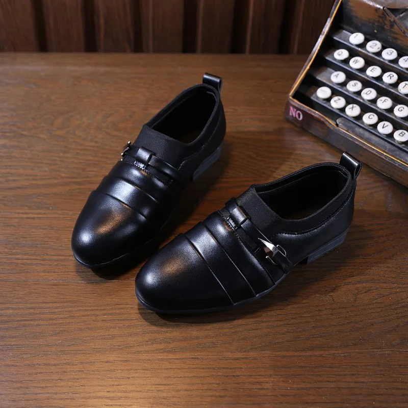 JGSHOWKITO Boys Pointed-toe Leather Shoes Non-slip Formal Perform Children Dress Shoes with Low Heels Kids School Uniform Shoes