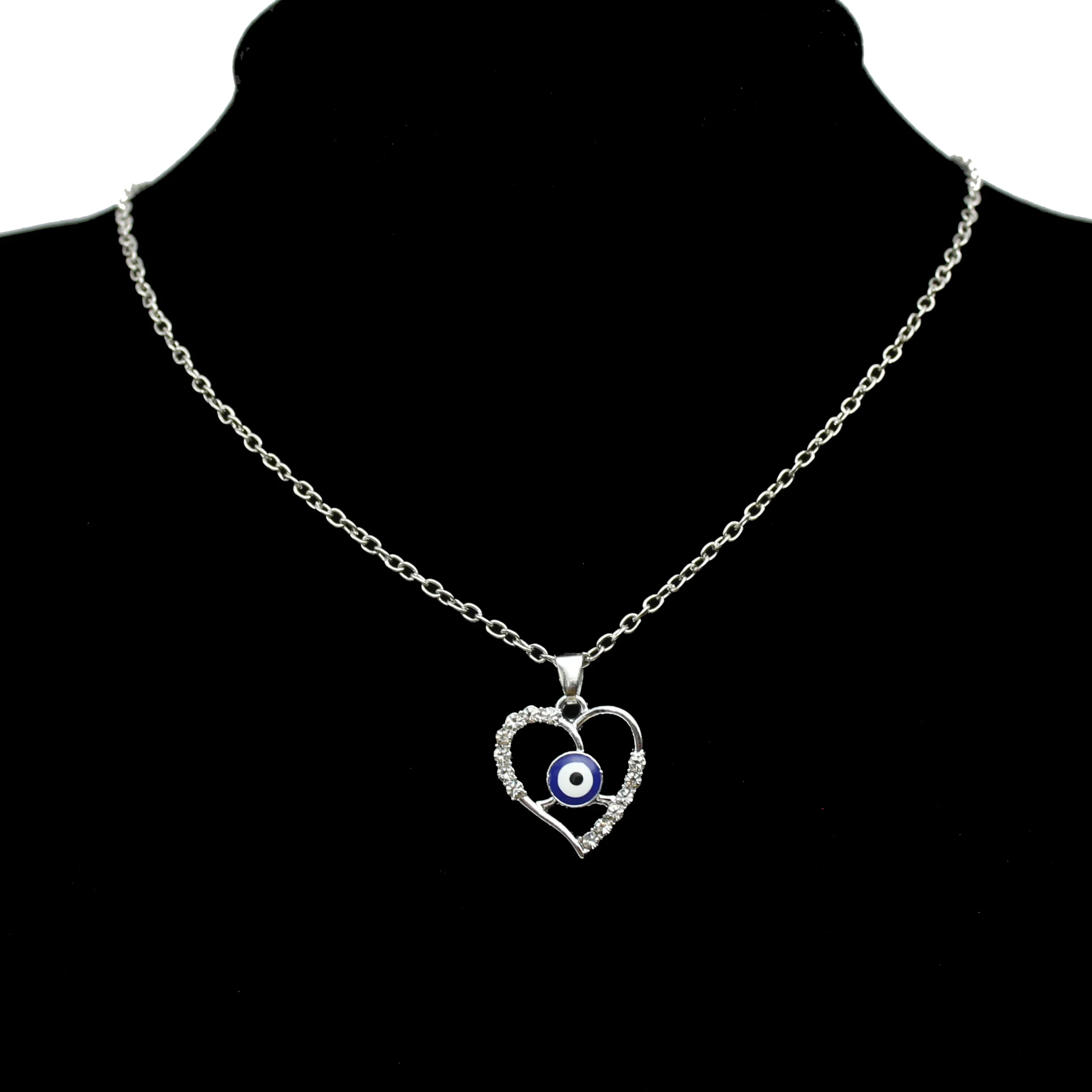 Hollow Crystal Heart Evil Blue Eye Pendant Fashion Chain Necklace Korean Popular Women Charm Clavicle Collar Jewelry Party Gift