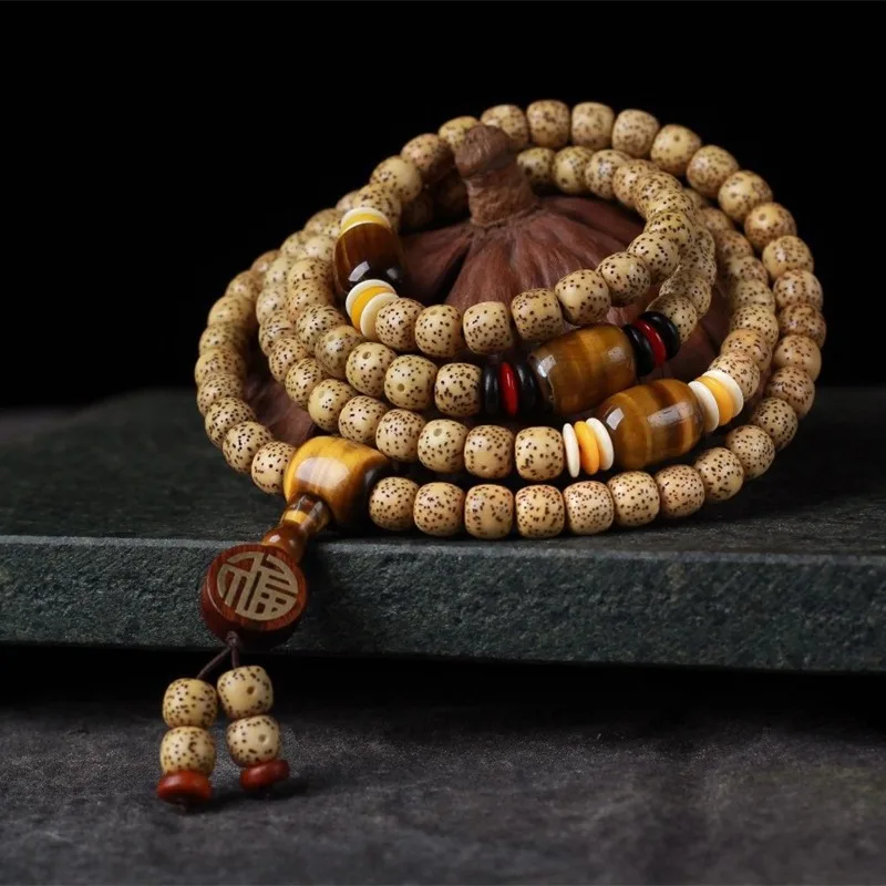 108 Beads Moon Star Bodhi Golden Seed Buddhist Prayer Beads Bracelet Necklace for Men Women Couples Gifts