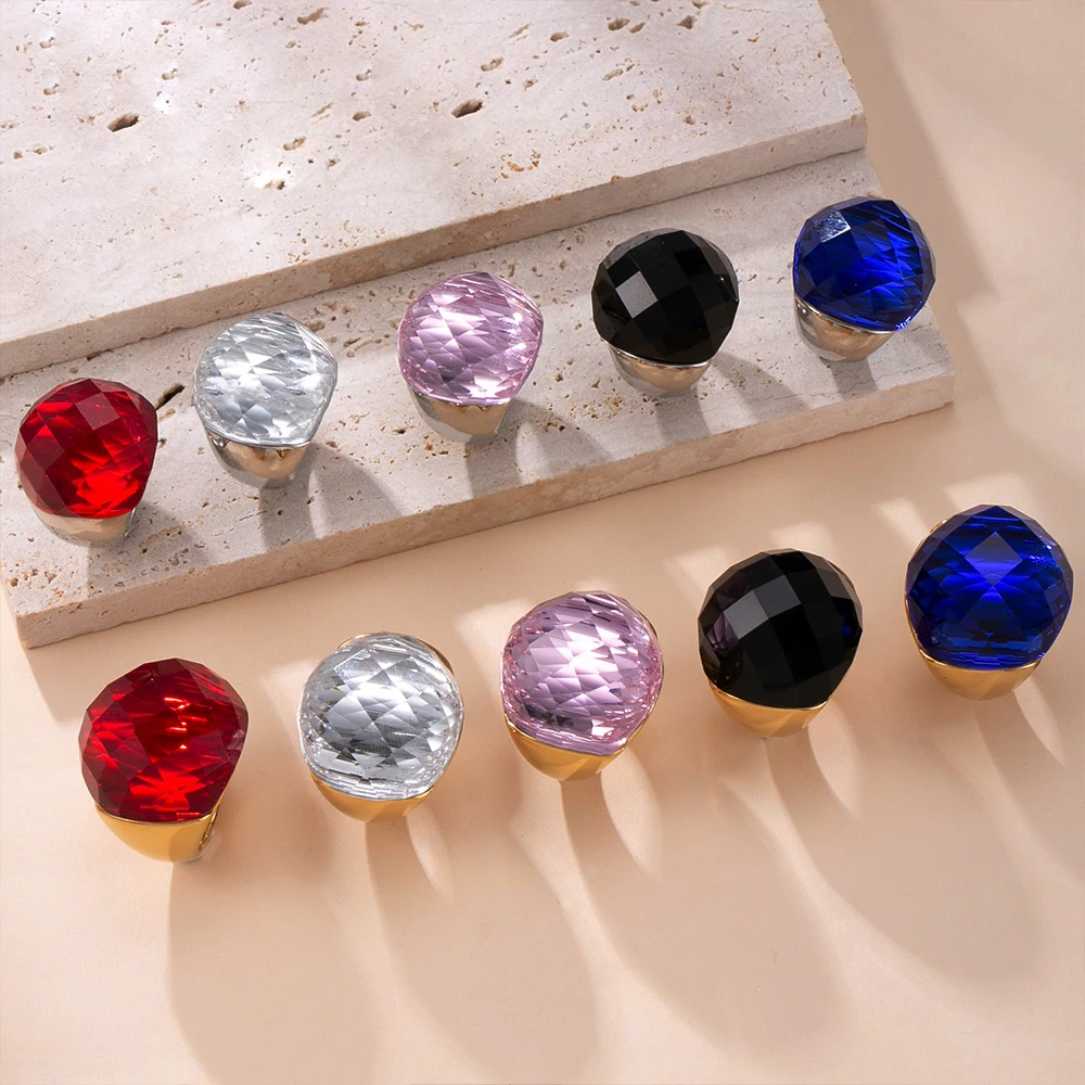 Vintage Handmade Signet Ring Men Women Stainless Steel Red Blue White Zircon Inlay Punk Women Wedding Luxury Jewelry Accessories