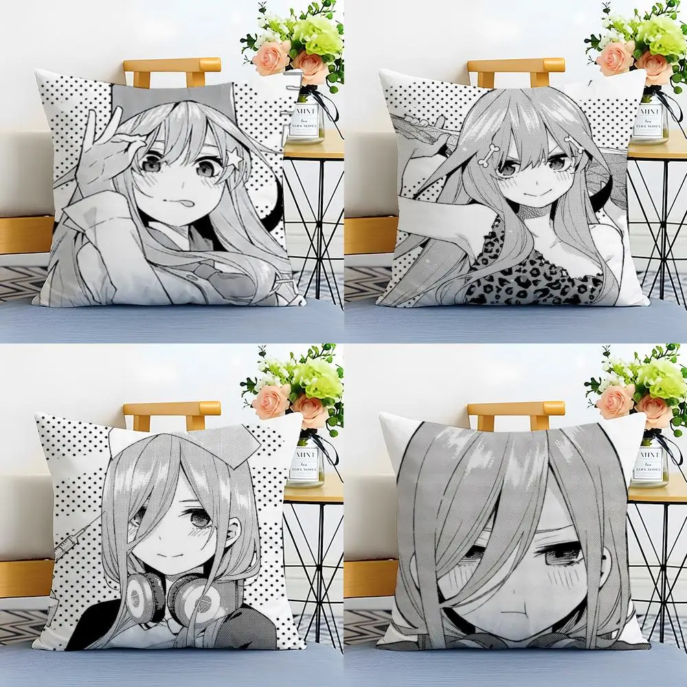 M-Miku Nakano W-Waifu Cushion Cover Washable Linen Pillowcase Soft  for Sofa Bed Cozy Home Room Decor