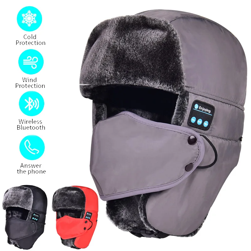 Winter Bluetooth Headphones Hat Outdoor Warm Wireless Music Headset Windproof Hiking Skiing Cap with Microphone for IOS Andriod