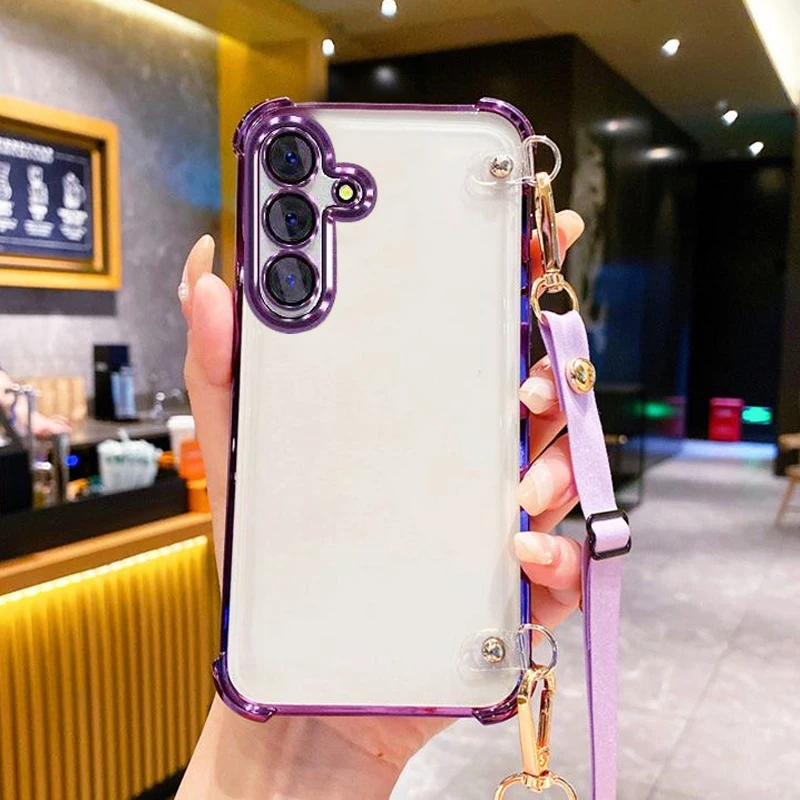 Crossbody Necklace Lanyard Strap Cord Chain Phone Case For Samsung Galaxy S26 S25 S24 S23 S22 S20 S21 FE Ultra Case Cover