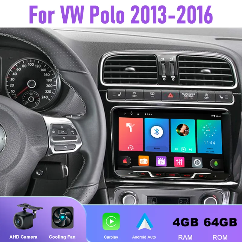 

9" 4+64GB Car Radio For VW Polo 2013-2016 Android 15 Auto Support Wireless Apple Carplay 2DIN GPS Rear Camera Canbus FM