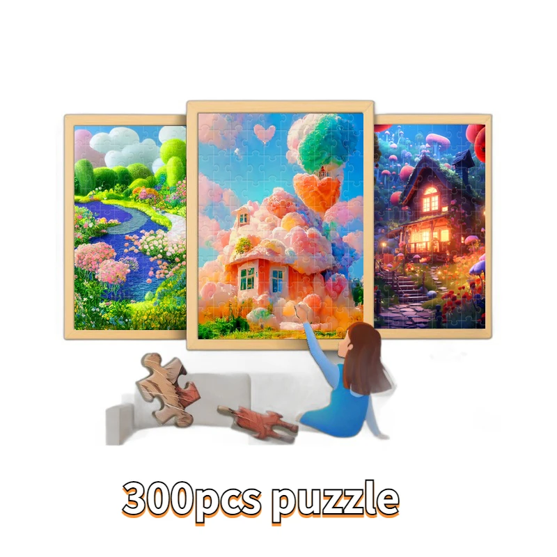 38*26 cm 300 piezas exquisito rompecabezas país de las Maravillas juguetes educativos para niños adultos hecho a mano DIY rompecabezas colgante caja de regalo de pared