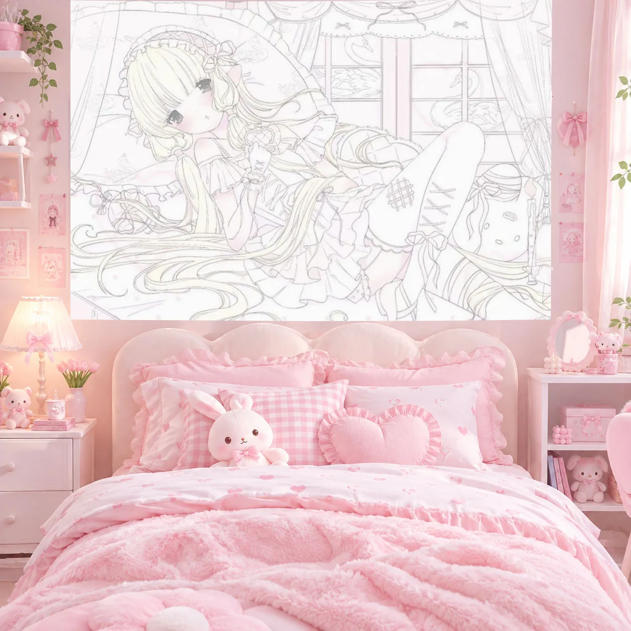 Moe Angle Girl 2000s Kawaii Painting Tapestry Suitable For Home Bedroom House Dorm Wall Decoration Perfect Gift For Friends