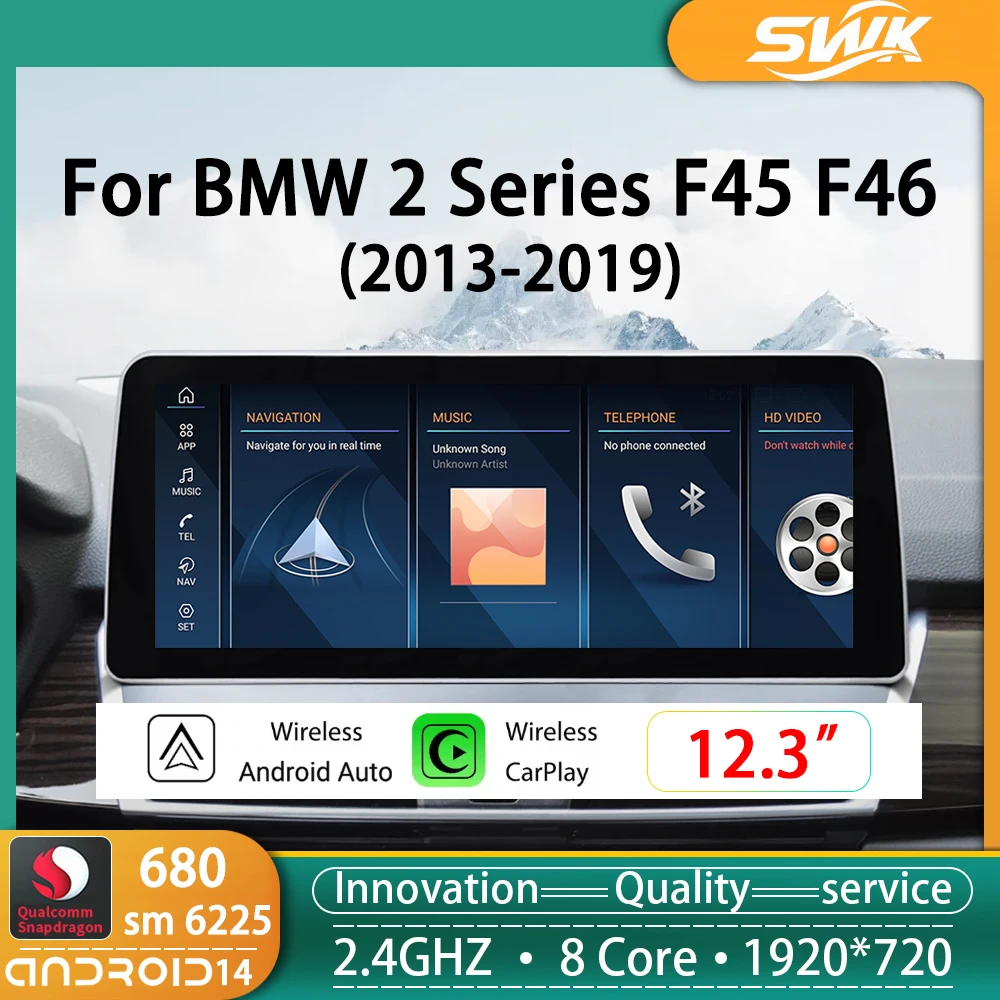 

For BMW 2 Series F45 F46 Car Qualcomm 680 Snapdragon 6225 8GB 256GB 12.3 inch GPS ID6 ID7 ID8 Android 13 CarPlay AUTO Screen