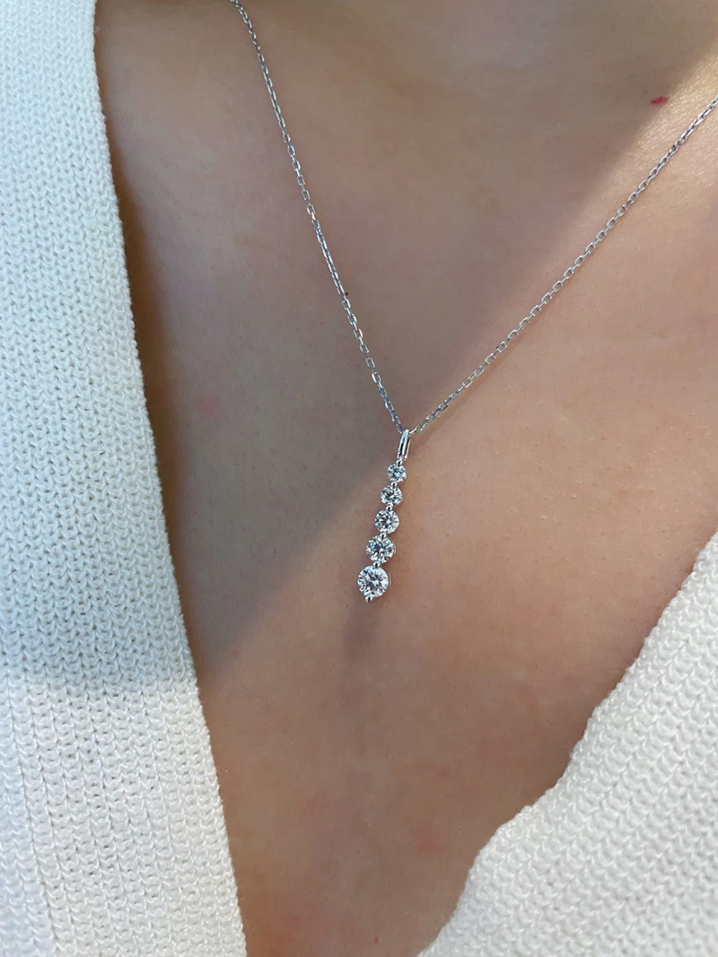 LUOWEND 100% 18K White Gold Necklace Fashion INS Style 0.45carat Real Natural Diamond Pendant Necklace for Women Fine Jewelry