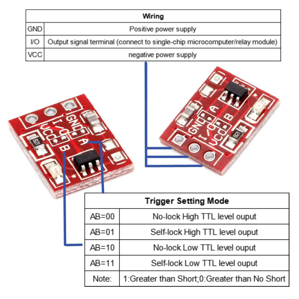ABZV-100Pcs TTP223 Touch Key Switch Module Touching Button Capacitor Type Single Channel Self Locking Touch Switch Sensor