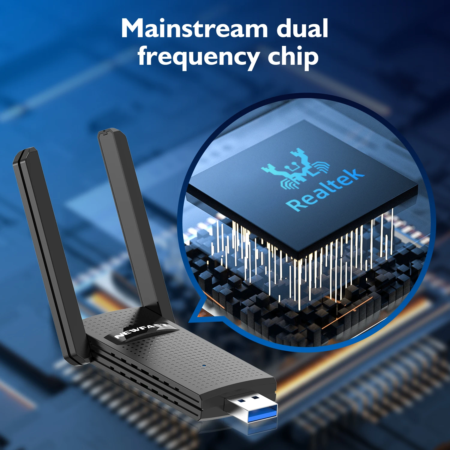 NEWFAST WiFi 5 1300Mbps USB 2.0 Adaptor Dual Band 2.4G/5G Bebas Driver Penerima Nirkabel Dongle Kartu Jaringan Laptop PC Win10/11