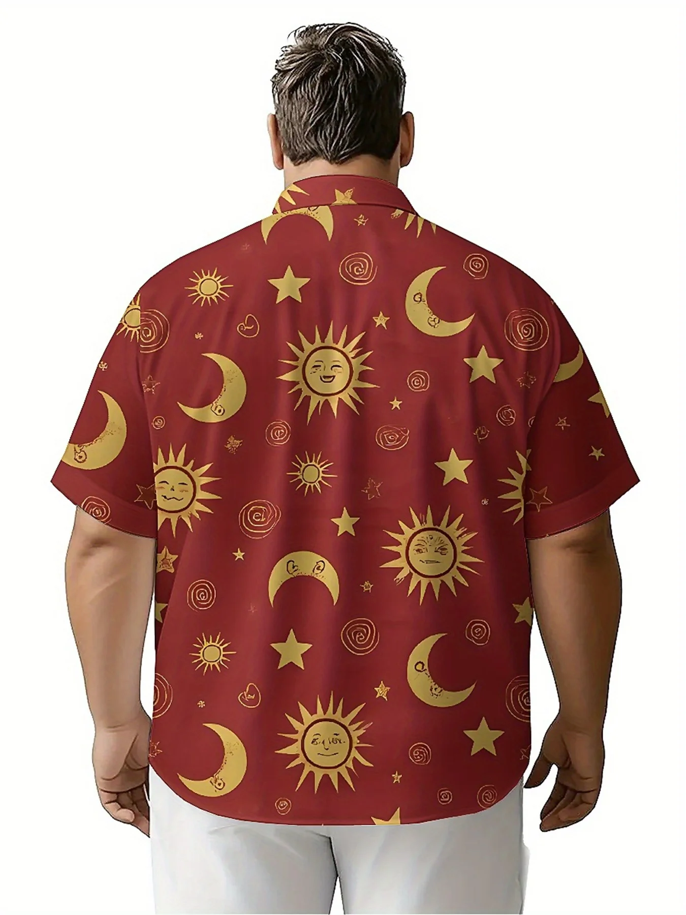 Men's Plus Size Hawaiian Shirts Stars and Sun Smiley Faces Pattern,Premium Comfort Youth Clothes,Y2K Tops