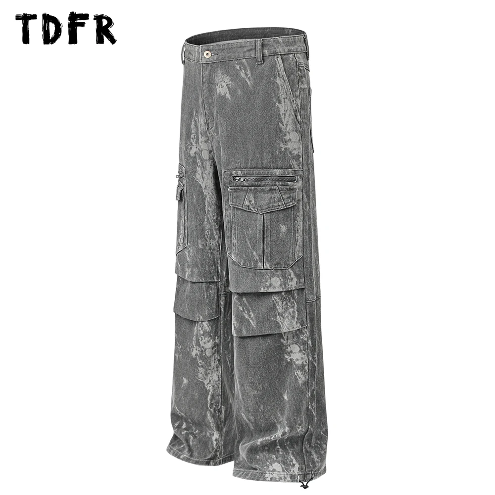 Multi-Pocket Cargo Joggers Pants Mens Safari Style Distressed Straight Wide Leg Casual Trousers Men