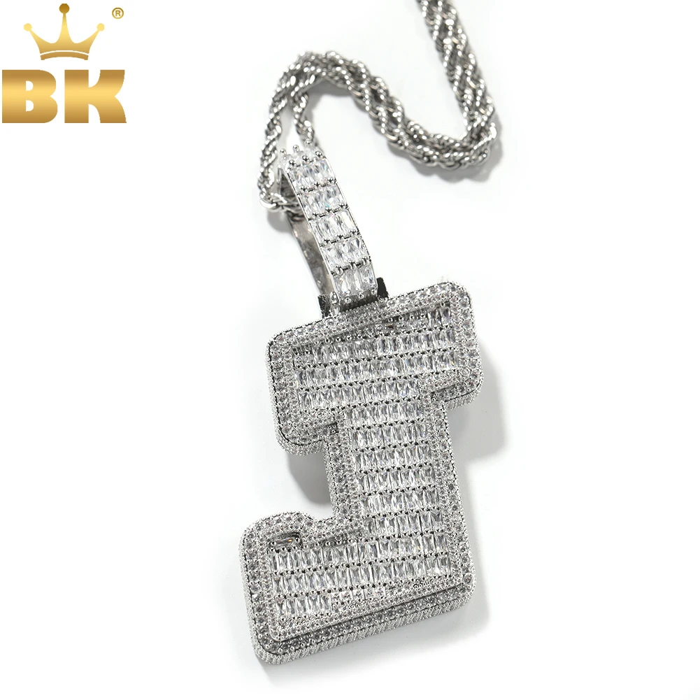 

THE BLING KING Bold Oblique Single Letter Pendant Initial Letter A-Z Icedd Out BaguetteCZ Necklace Charm Hiphop Jewelry