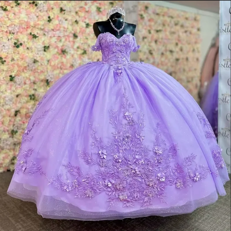 ANGELSBRIDEP Purple Princess Mexican Quinceanera Dresses Ball Gown Tulle Sweet Appliques Lace Bead 16 Dresses 15 Anos Customized