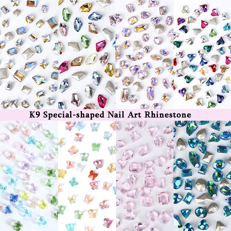 K9 Gems Wholesale Manicure Decoration Nail Charms Crooked Heart Rhinestone 50 Pcs Nail Art Special-shaped Accessories