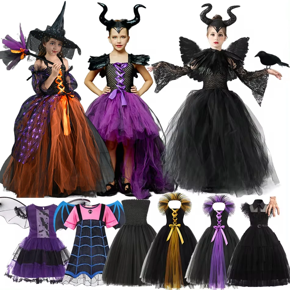 Children Girls Halloween Cosplay Costume Dress Vampirina Deluxe Children Gown Kids Demon Queen Witch Clothes
