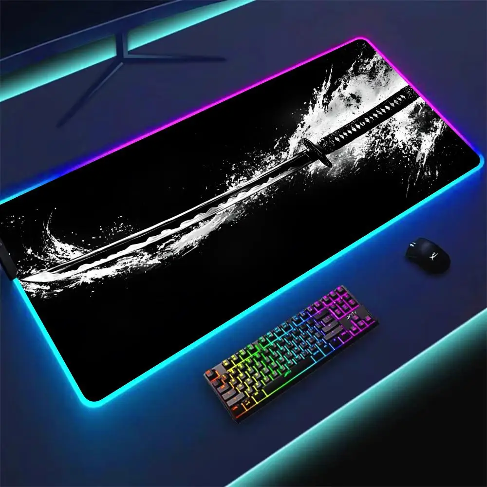 

Japanese knife RGB Mouse Pad Desk Mat Gaming Mats Big Carpet Office Computer Mousepads Anime Deskmat Office CarpetMousepad