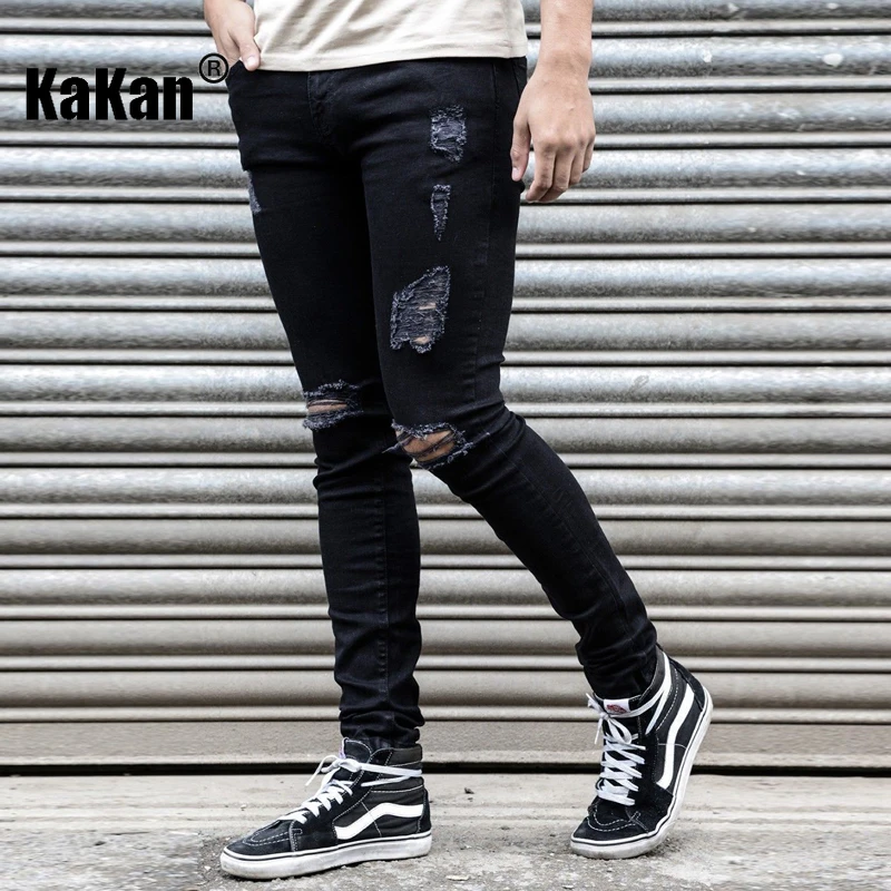 

Kakan - European and American Autumn New Tight Solid Color Jeans for Men, Blue Black Men's Feet Pants K14-4403