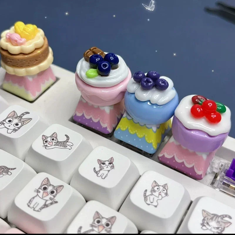 Nieuwe Diy Kleurrijke Cartoon Fruit Cake Keycap Schattig Meisje Roze Cross Axis Cherry Mx Switch Mechanische Keyboard Keycap