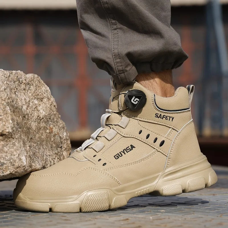 Rotating Button Men Boots Anti-smash Anti Puncture Safety Shoes Men Work Boot Steel Toe Security Indestructible Shoe
