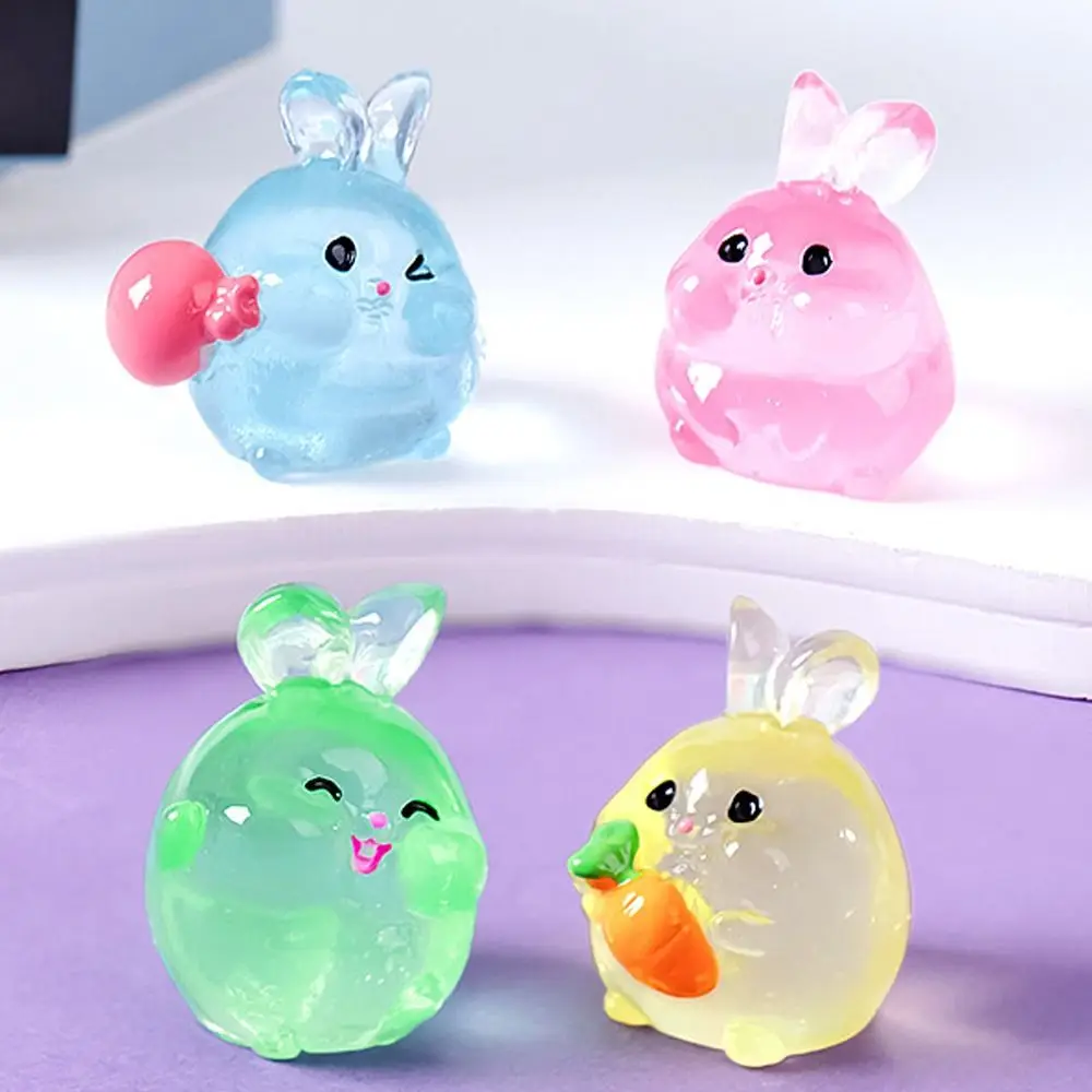 Mini Luminous Rabbits Miniature Statue DIY Cute Glow At Night Bunny Statue Funny Resin Crafts Micro Landscape Ornament Yard Lawn