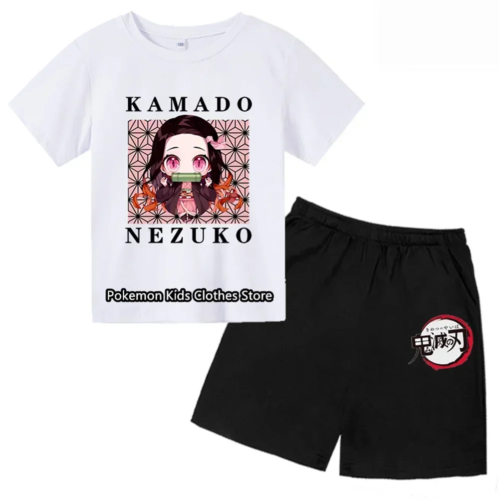 Kids Demon Slayer Tshirt Set Print Summer Boys T-Shirts Kids Tees Animation T-shirt For Boys Girls Children Clothing Summer Tops