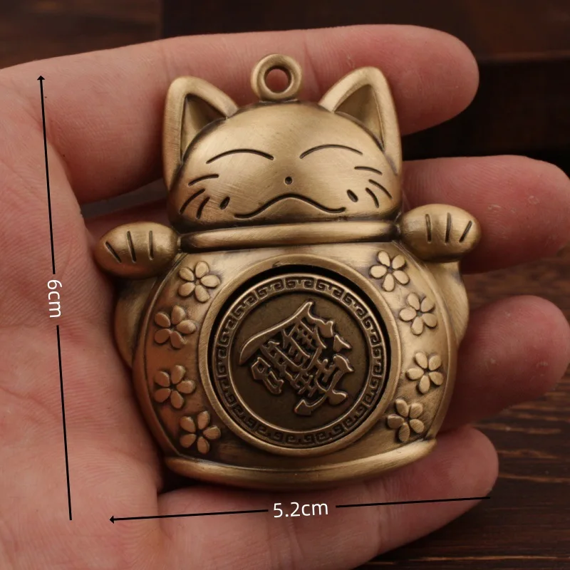 Brass Cat Handheld Ornament Rotating Lucky Pendant Plaything Birthday Gift Small Decoration Metal Craft