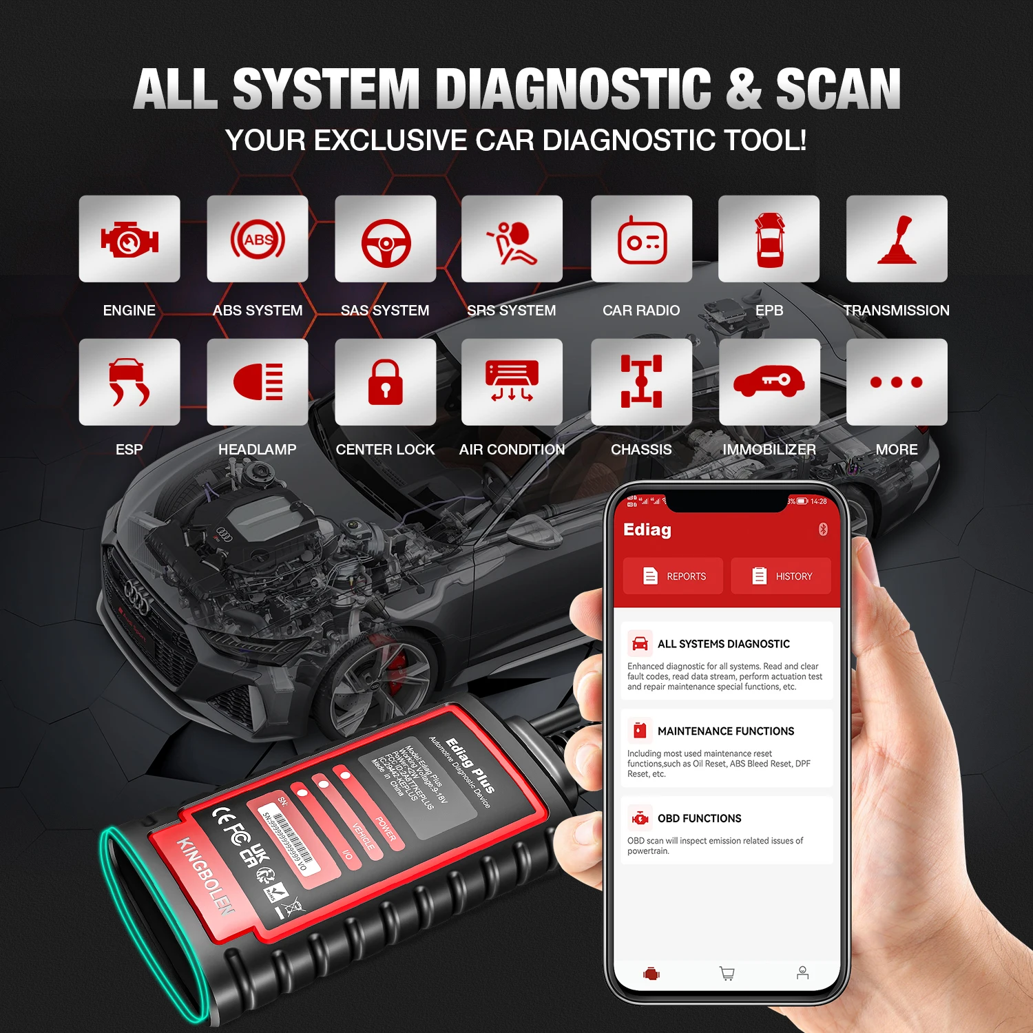 THINKCAR THINKDIAG 2 KINGBOLEN Ediag Plus Car Diagnostic Tools ECU Coding Bi-directional  Test CAN FD All System OBD Scanner