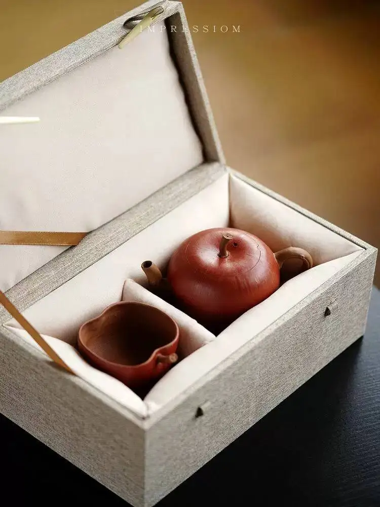 Peace And Joy Apple One Cup Pairing Gift Box Duan Ni Clay Handmade 230Cc Sand Pot Impression