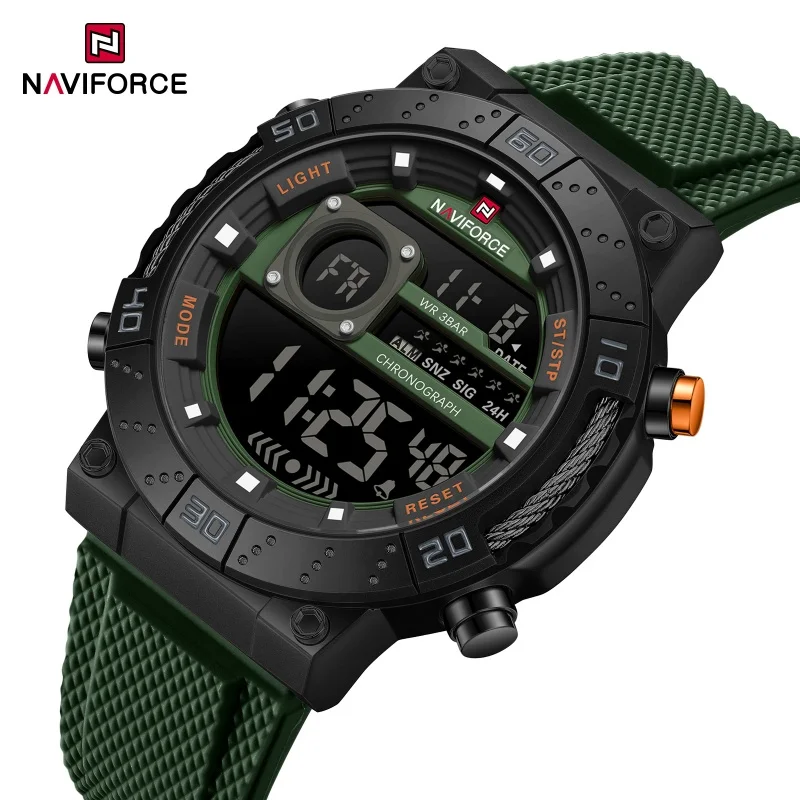 NAVIFORCE Watches for Men LCD Digital Auto Date Week Display Luminous Soft Silicone Strap  Fashion Wristwatch Relogio Masculino