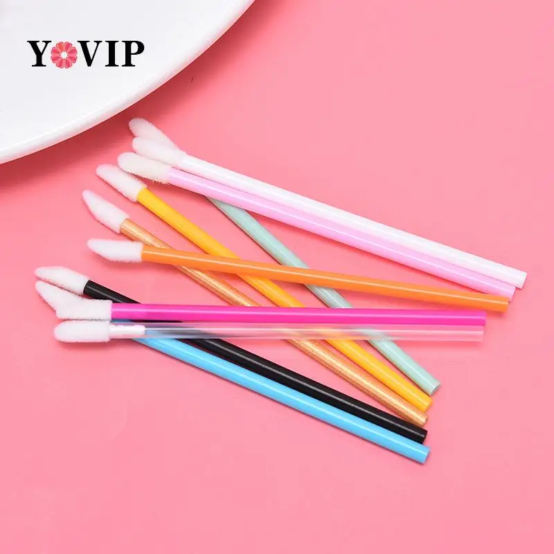 50 pcs Disposable hollow lip brush Soft Lipstick Mascara Wands Applicators Eyelash Cleaner Cosmetic brushes women Make Up Tools