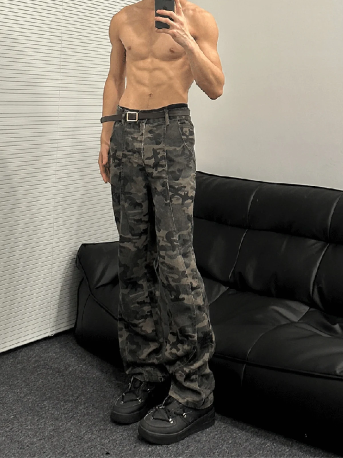 

Американские камуфляжные джинсы мужские, зауженные, длинные, рабочие брюки, высокая и низкая посадка, весенняя мода, джинсы из денима