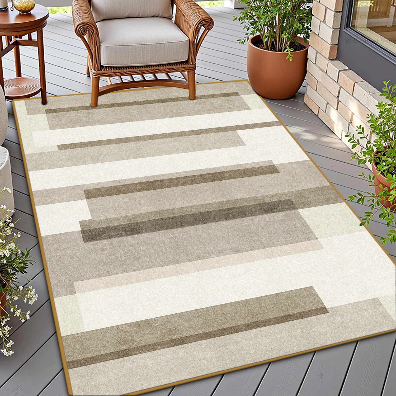 Simple Style Geometric Outdoor Patio Rug Decoration Garden Caravan Area Soft Carpet Home Living Room Foot Mat Foldable Washable