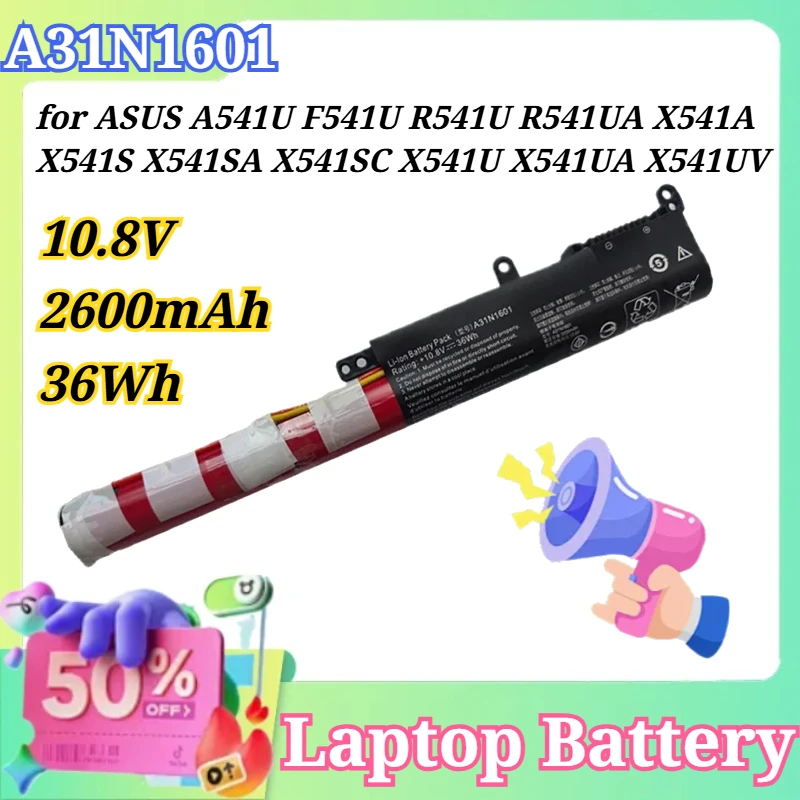 

New A31N1601 10.8V 2600mAh 36Wh Laptop Battery for ASUS A541U F541U R541U R541UA X541A X541S X541SA X541SC X541U X541UA X541UV