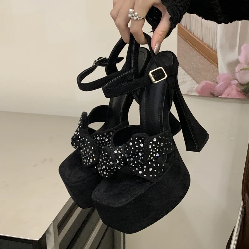 

Элегантные женские босоножки Aneikeh на платформе с бантом и стразами, на высоком каблуке, для ночного клуба, выпускного вечера, летние туфли