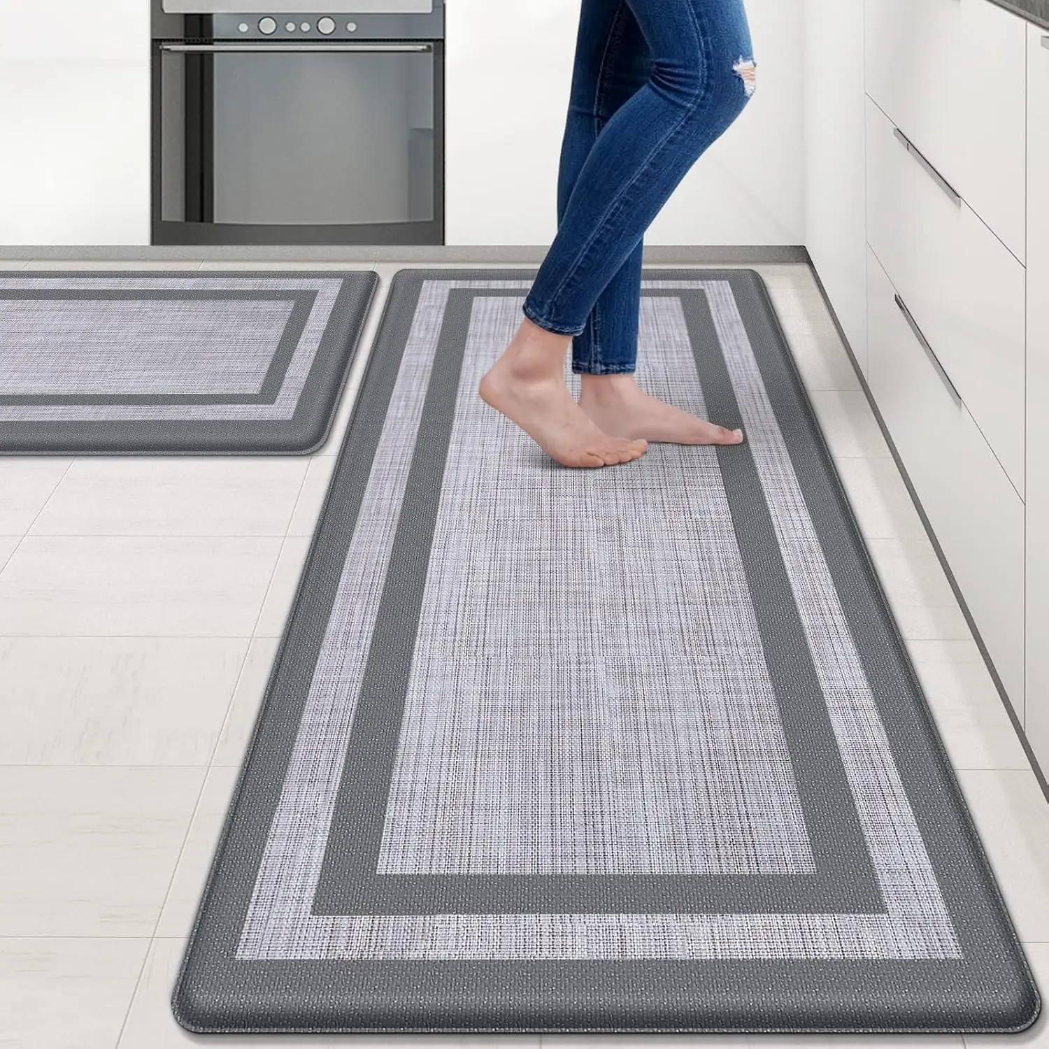 

Cushioned 0.47 inch Non-Skid Waterproof Rugs Ergonomic Comfort Standing Mat for Floor, Office, Sink, Laundry, Gray and Gray