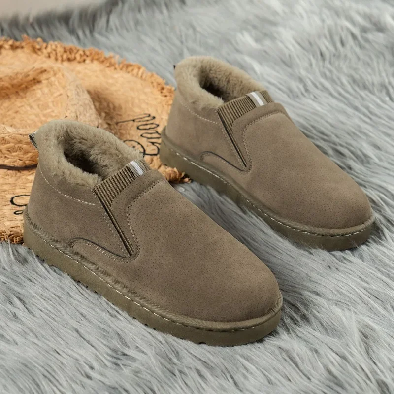 

2024 New Women's Winter Slip-On Boots Round Toe Solid Color Suede Plush Warm and Comfortable Low Heel Snow Boots