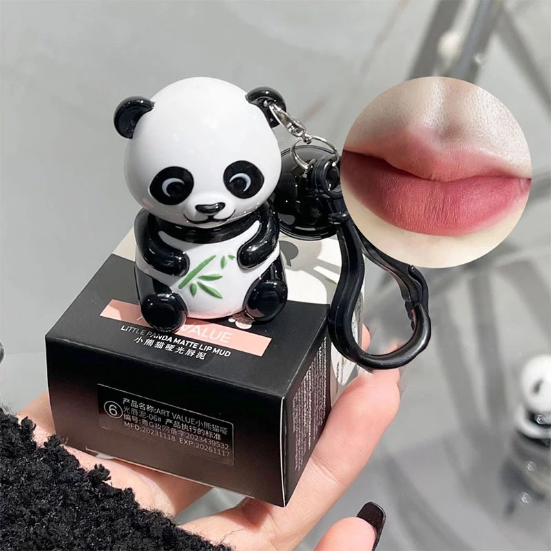 Velvet Matte Red Lip Gloss Lipstick Moisturizing Long Lasting Makeup Panda Keychain Lip Glaze Mud Sexy Lip Tint Korean Cosmetics