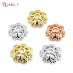 20PCS 18K Gold Color Brass and Zircon Flower Beads Caps High Quality Diy Jewelry Making Supplies Necklace Earrings Accessories