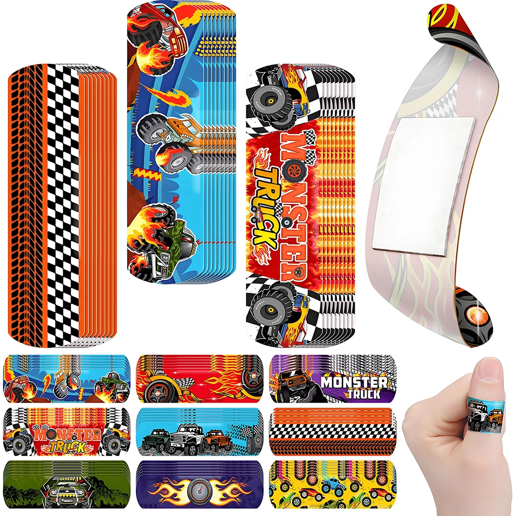 

35/65pcs Kids Cartoon Bandages Monster Construction Trucks 10 Styles Flexible Adhesive Patches Breathable Fingertip for Girl Boy