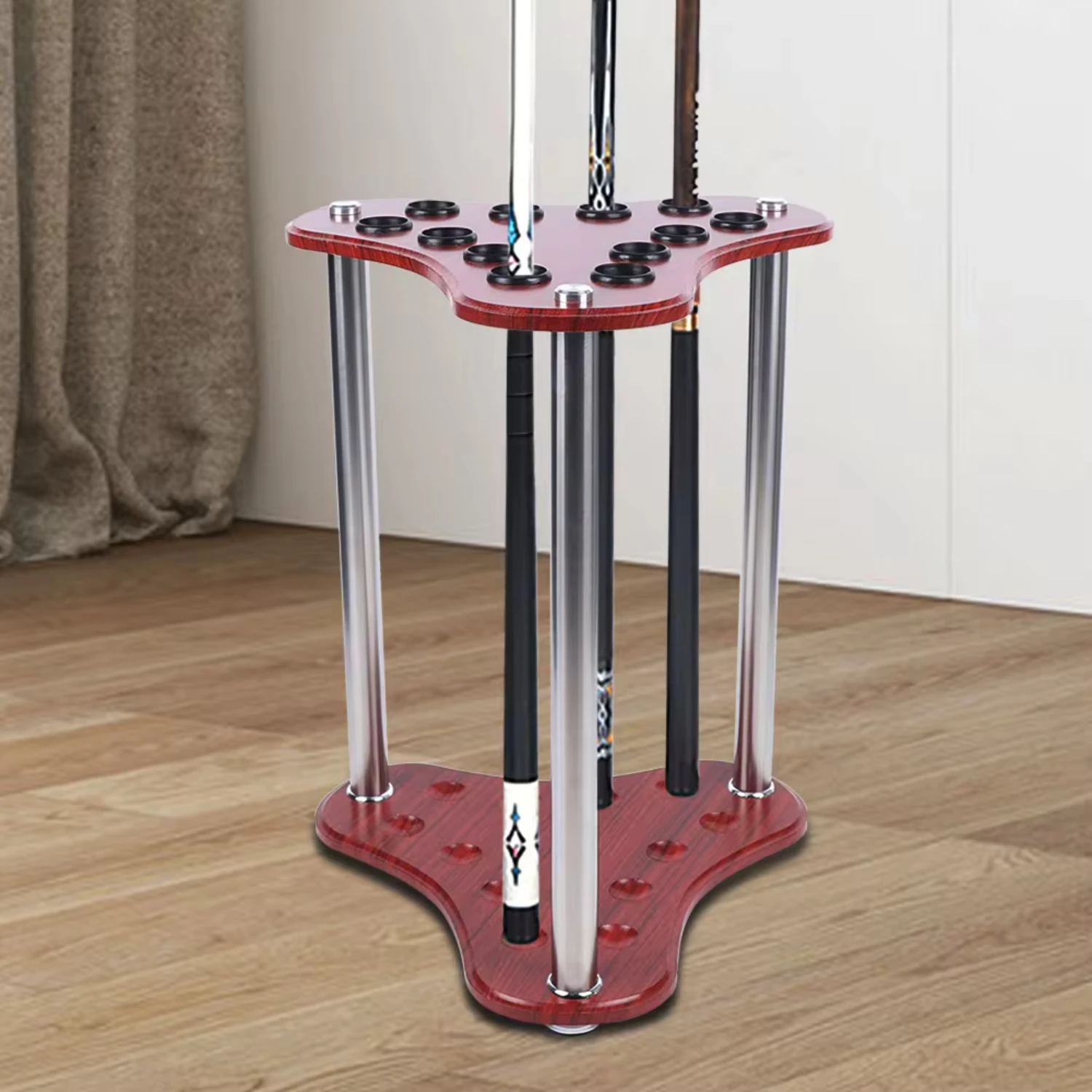 

12 Pool Billiard Stick Rack Floor Wood Billiard Cue Holder Ball Table Accessories Triangle Shape Display Rack