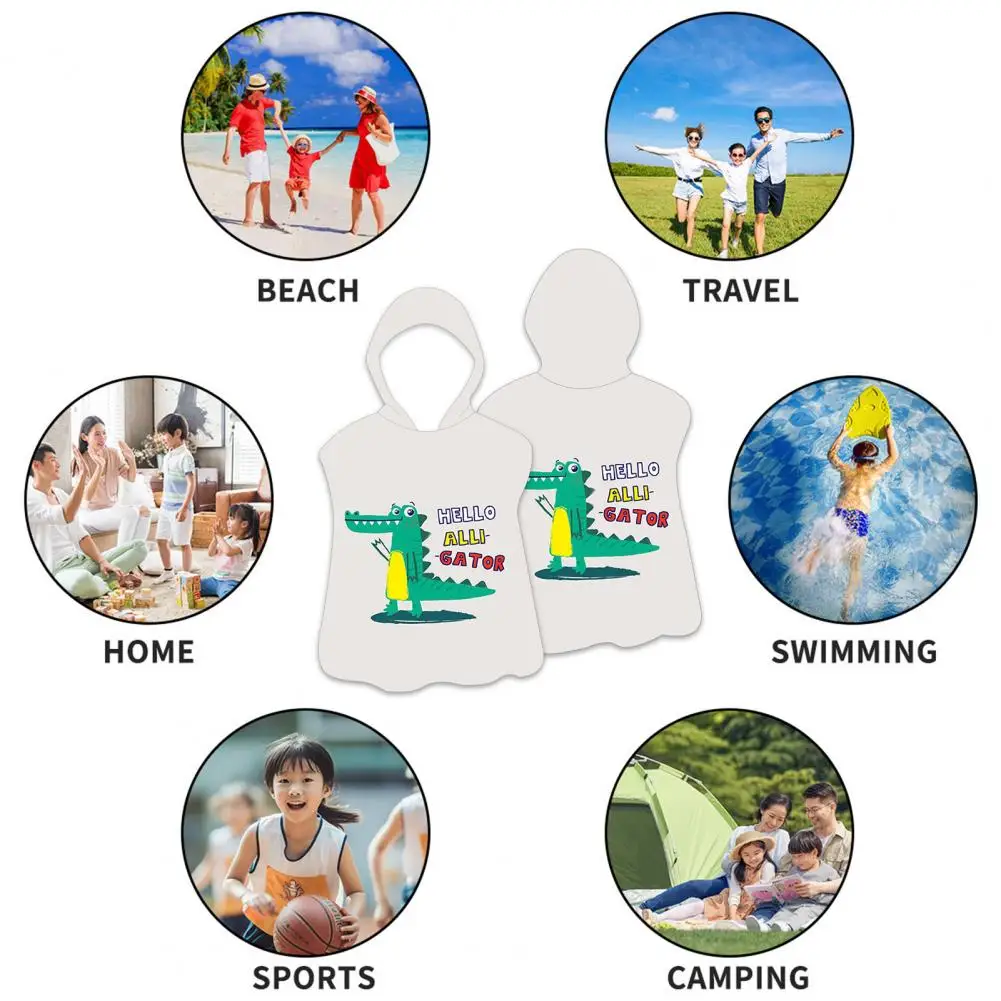 Kids Bathrobe Kids Beach Hooded Towel Poncho Super Absorbent Swimming Towel for Toddlers Cartoon Printed Windproof for Pool