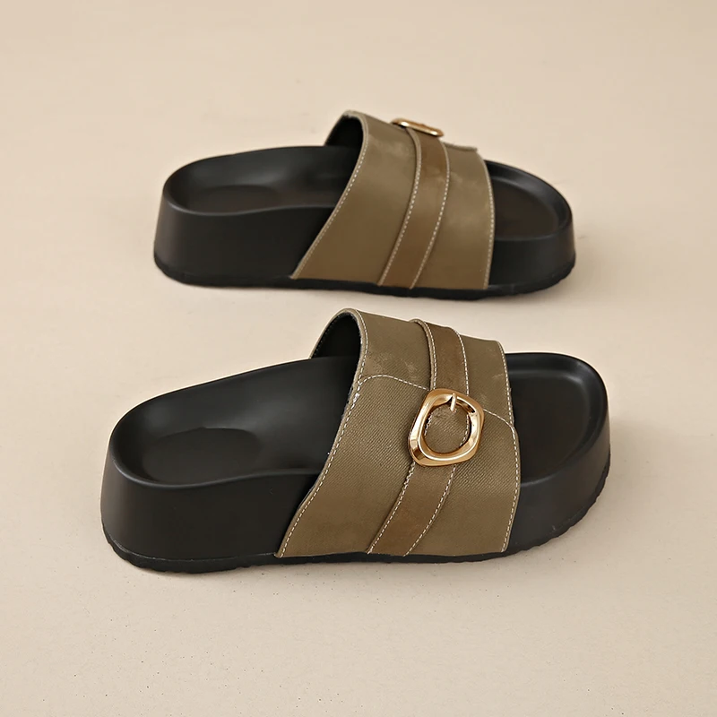 

CRLAYDK кожаные сандалии для женщин, платье, летняя пляжная удобная обувь, повседневные мягкие тапочки на платформе с открытым носком на толстой подошве