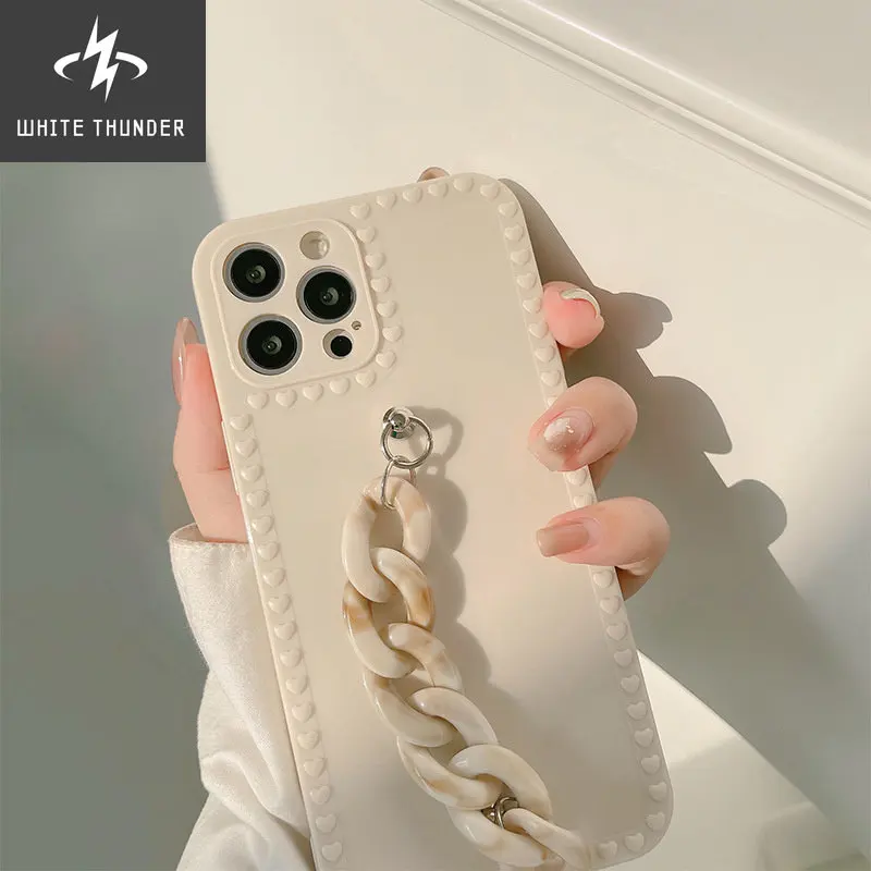 Korean Style Simple Apricot Marble Bracelet Anti-drop Silicone Luxurious For iphone 11 12 13 Pro Max XR X Xs 7 8 Plus Phone Case