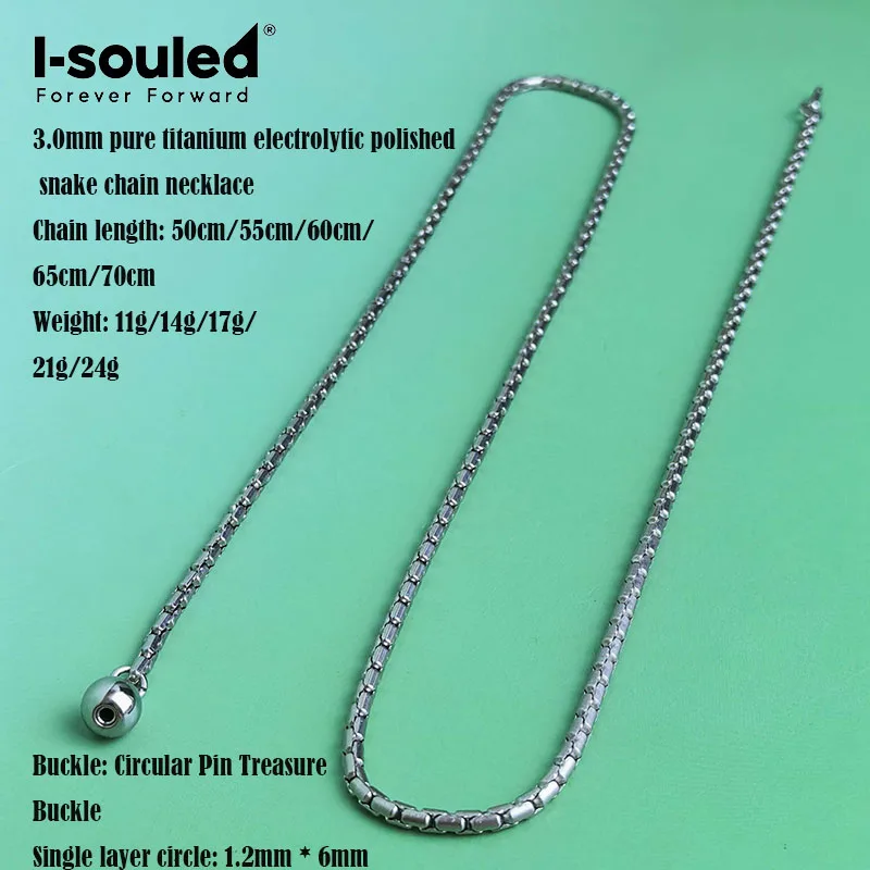 3.0mm pure titanium electrolytic polished snake chain necklace with round pin gold ingot buckle, simple and fashionable