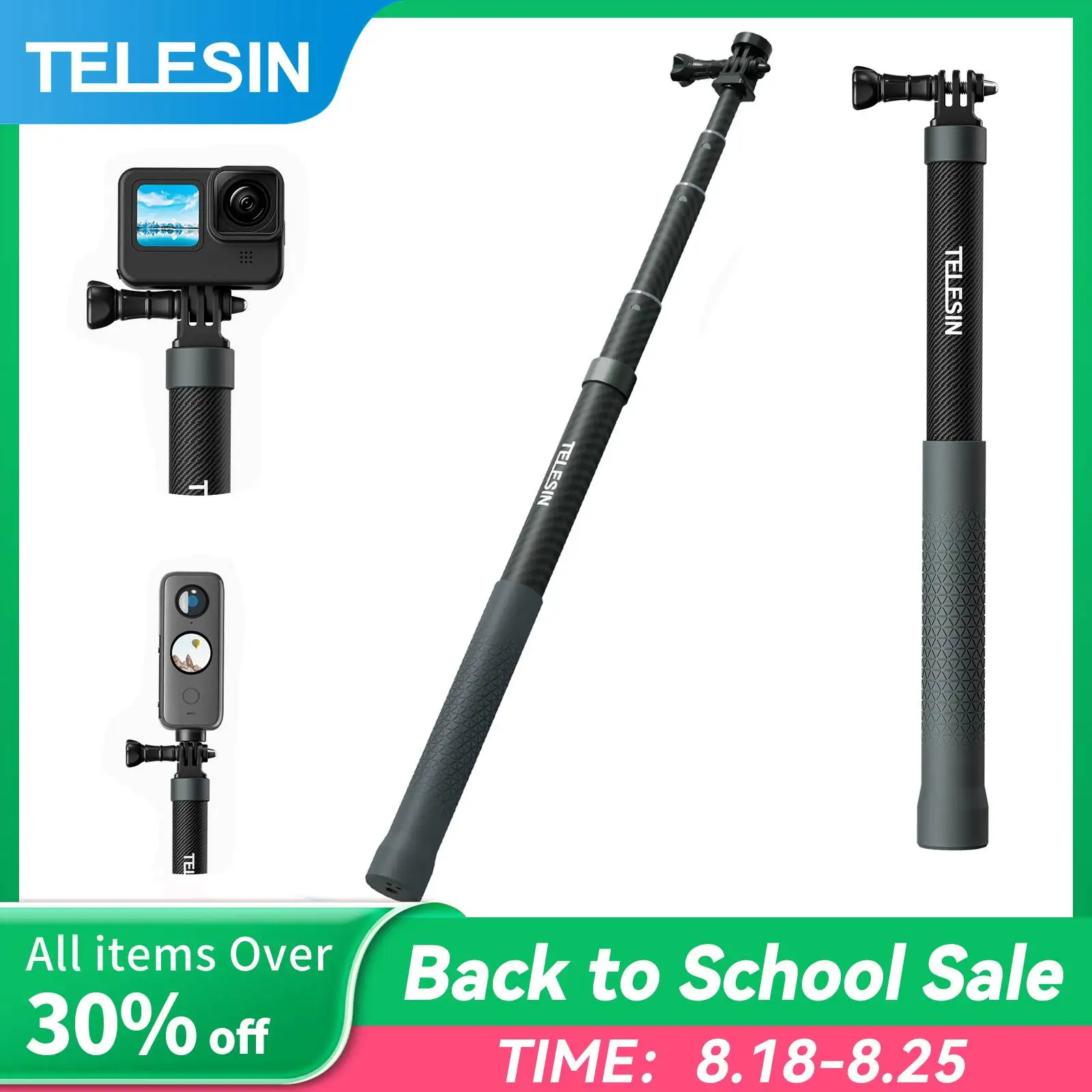 

TELESIN 1.2M 3M Carbon Fiber Selfie Stick Monopod Extendable With 1/4 Screw For GoPro Insta360 Osmo Action DJI Action Camera